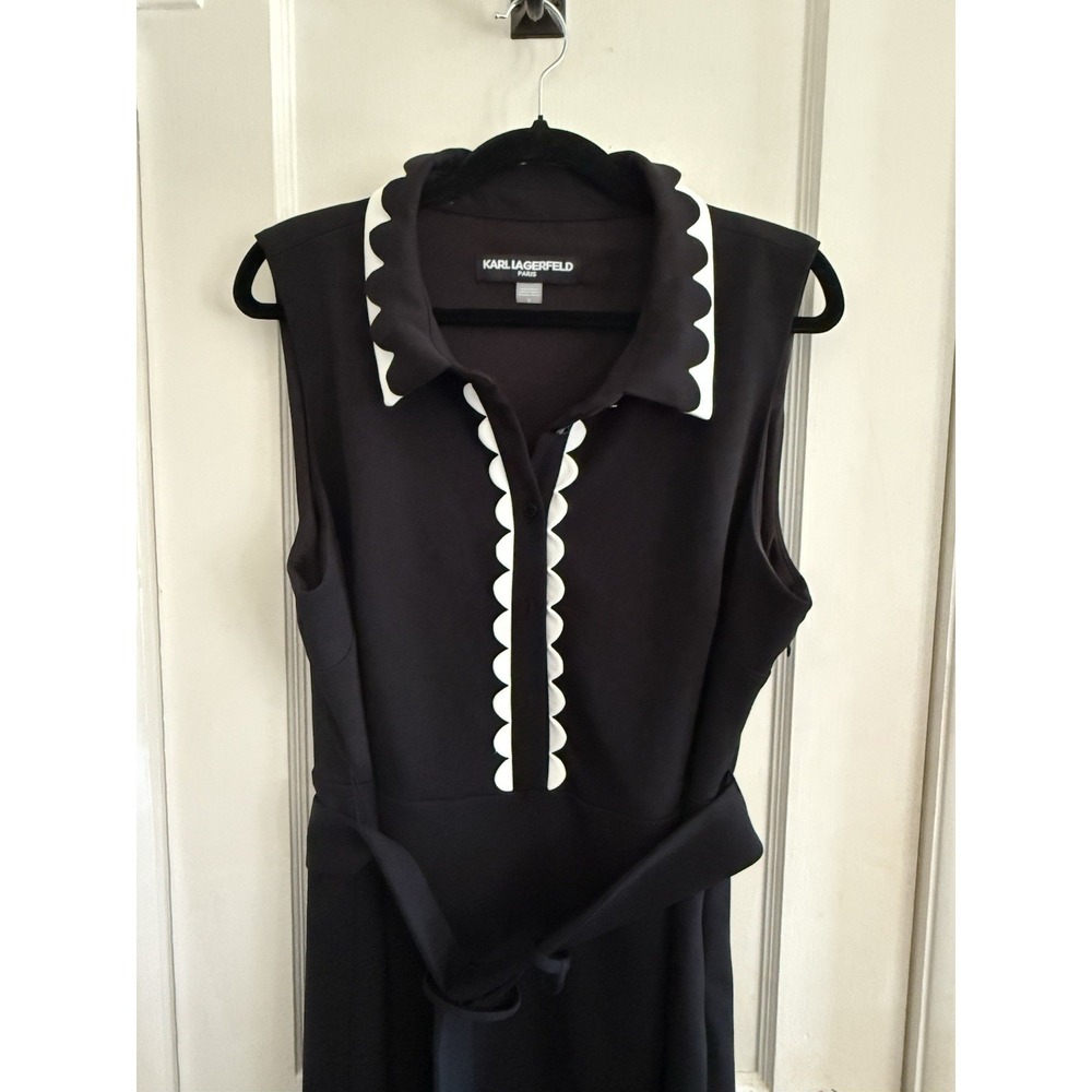 Karl Lagerfeld Paris Womens Black Scallop Trim A-Line Mini Dress Size 16 - Picture 5 of 8